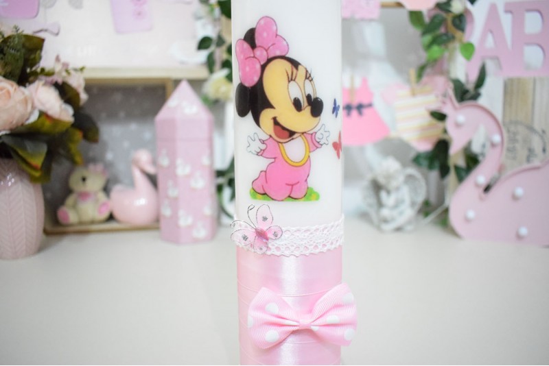 Lumanare botez personalizata Minnie  Mouse cu Fluturas